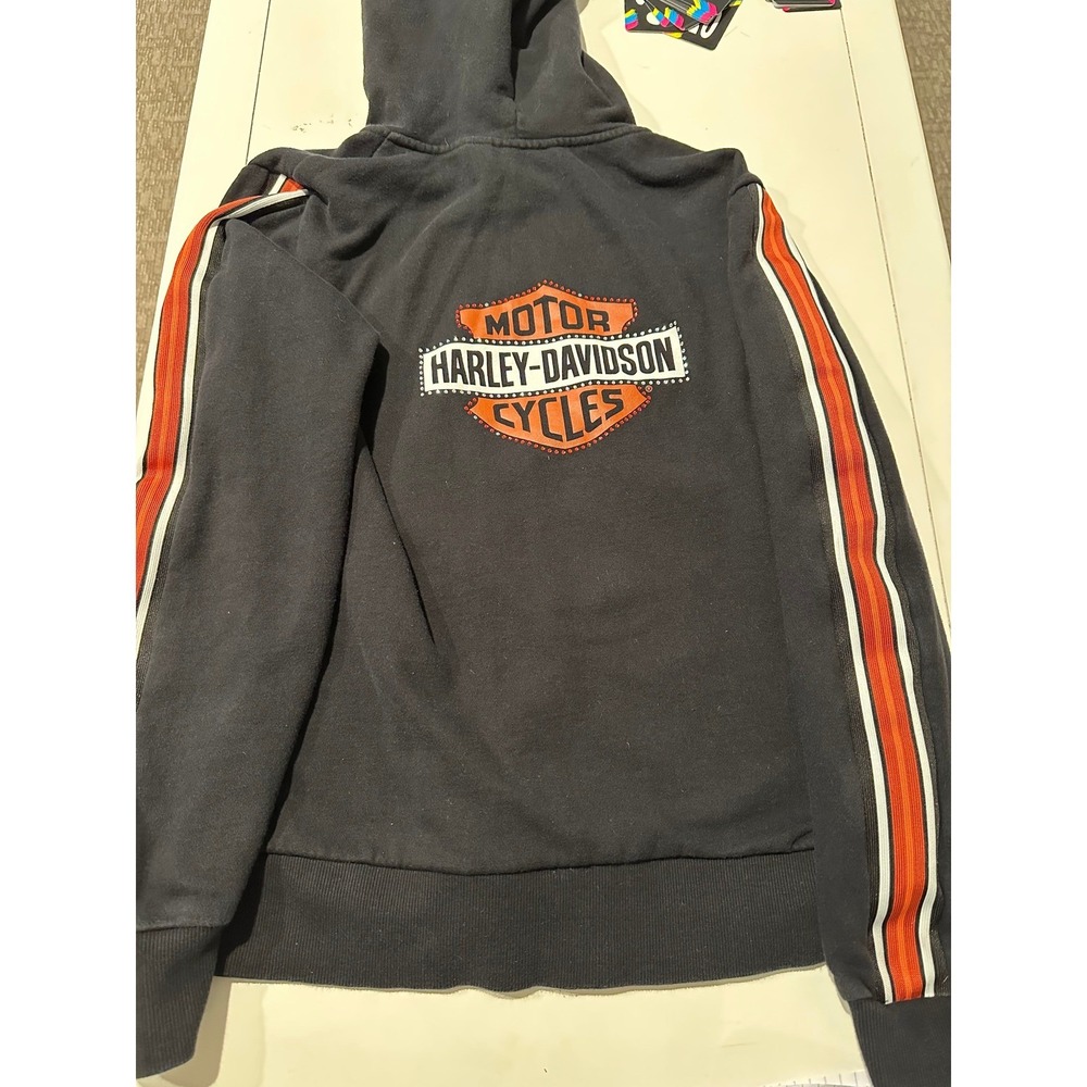 Harley Davidson MotorClothes Youth XL Black Zip Up Hoodie Racing Stripe Logo